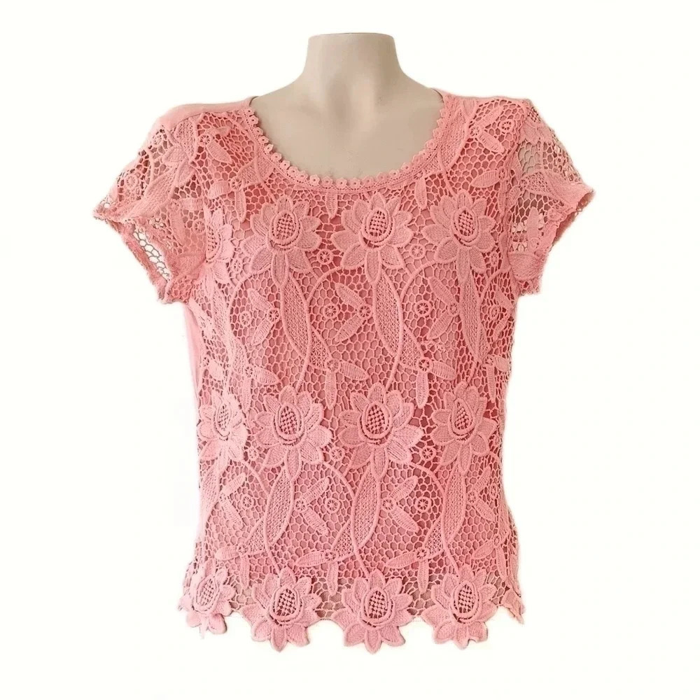 ELLIE & Kate Petal Pink Crochet Lace Top Fairycore Ŕomantic M